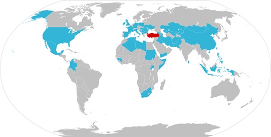 地図：5月10日時点でのトルコから医療支援を受けた主な国々