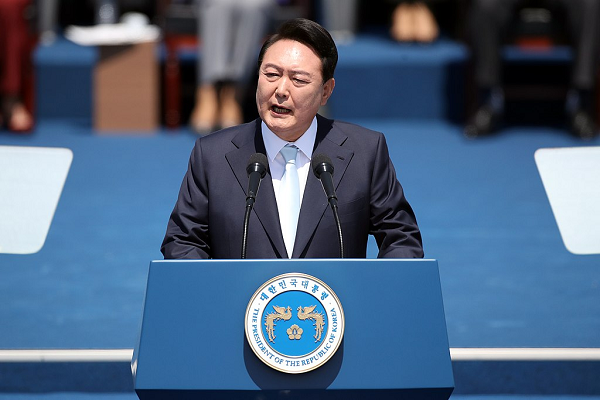 就任演説を行う尹錫悦・韓国大統領（2022年5月10日）