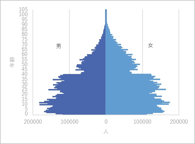 図１　カンボジアの人口ピラミッド（2019年）