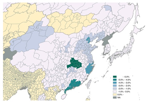Figure 1: Regional impact of COVID-19 (percentage of baseline GDP, converted into monthly impact)