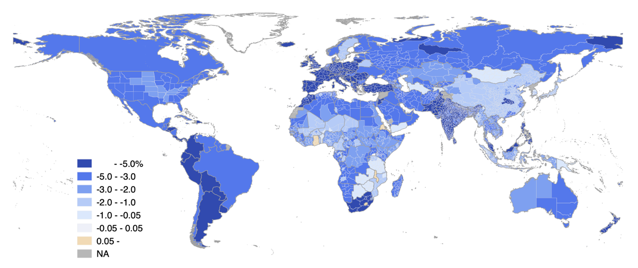 Figure 1: Impact of COVID-19 by country/region (relative to baseline GDP)