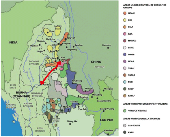 Map: Ethnic Minorities’ Areas of Influence and the New Burma Road