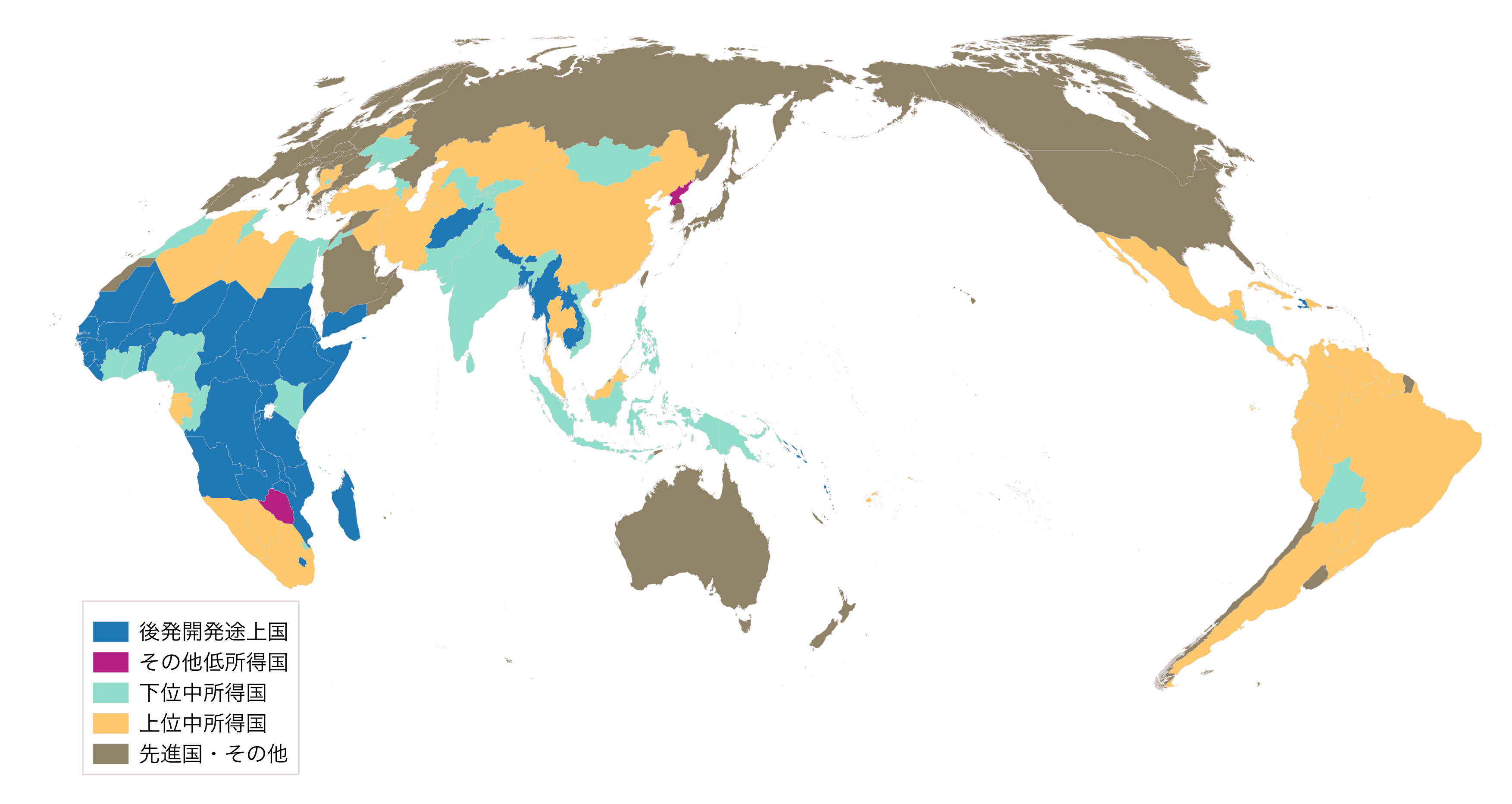 図：OECDのリストに基づく発展途上国の分布