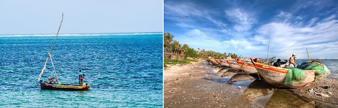 写真１（左）はケニア、写真２（右）はベトナムの小規模・零細漁業者たち。