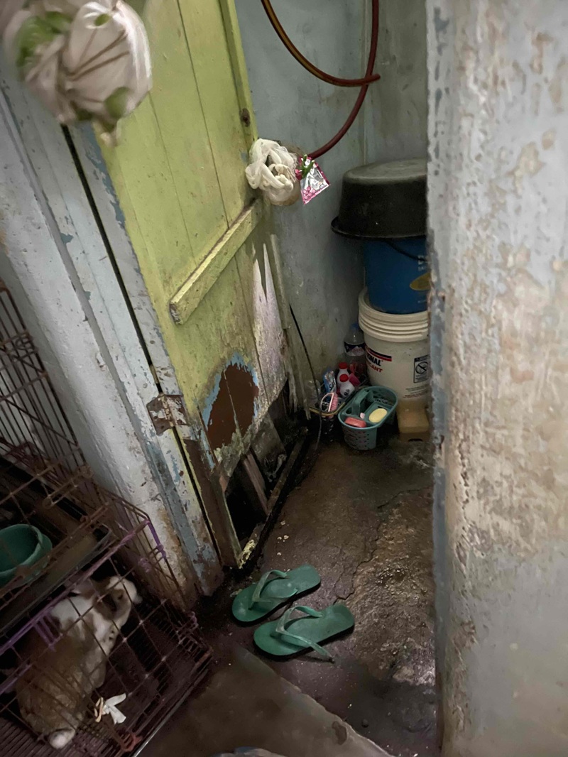 写真３　Nさん宅のトイレの入り口。非常に狭いので這って入るしかない（マニラ首都圏バレンズエラ市）