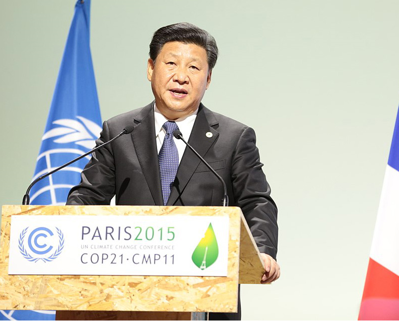 写真：COP21で講話をおこなう習近平国家主席
