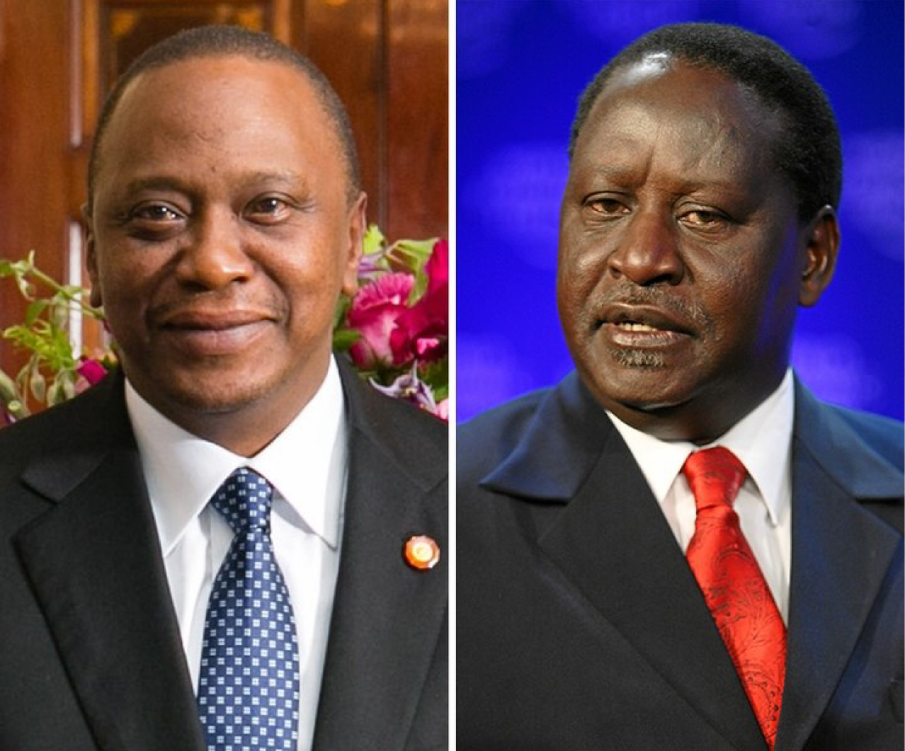 写真：ケニヤッタ大統領（向かって左）とオディンガ元首相
