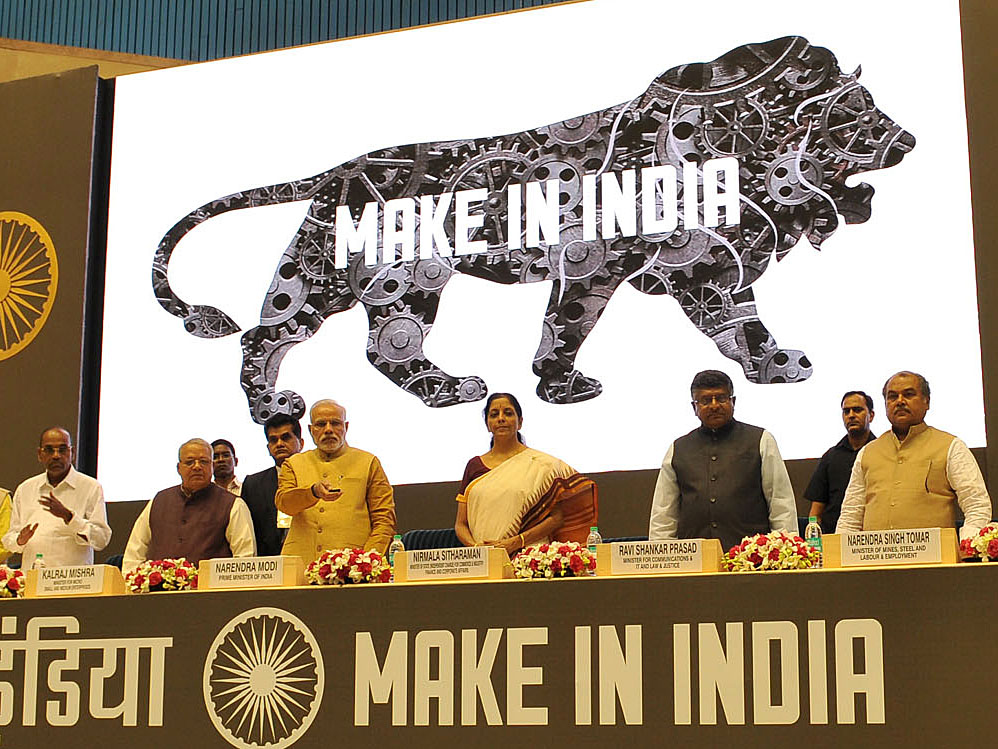 写真：モーディー政権による製造業振興プログラム「メイク・イン・インディア」（Make in India）の発表イベント