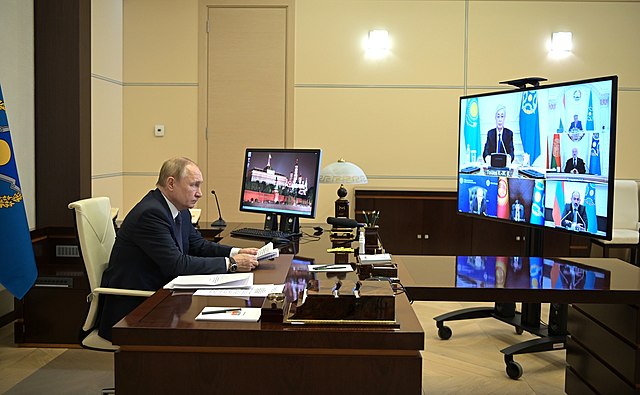 写真2　騒擾鎮圧後の2021年1月10日、CSTO加盟国とオンラインで会談するプーチン大統領