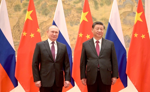北京の釣魚台国賓館で会談したプーチン大統領と習近平国家主席（2022年2月4日）