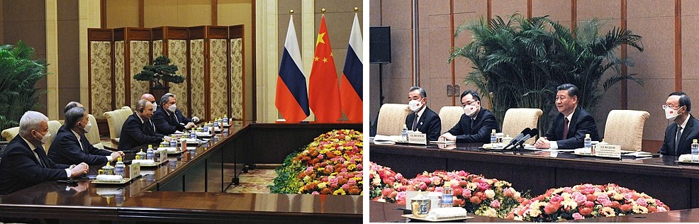 北京で行われた習近平国家主席（写真右）とプーチン大統領（写真左）の首脳会談（2022年2月4日）
