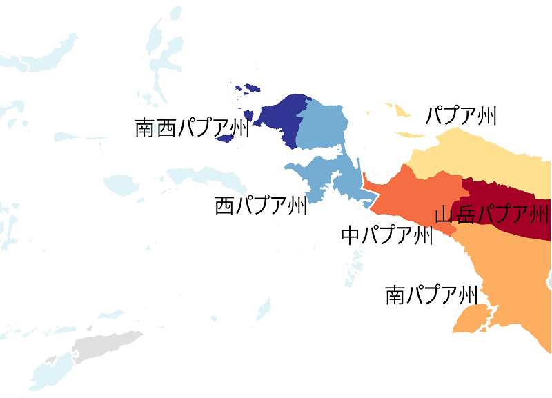 図　州が分割され4州が新設されたパプア