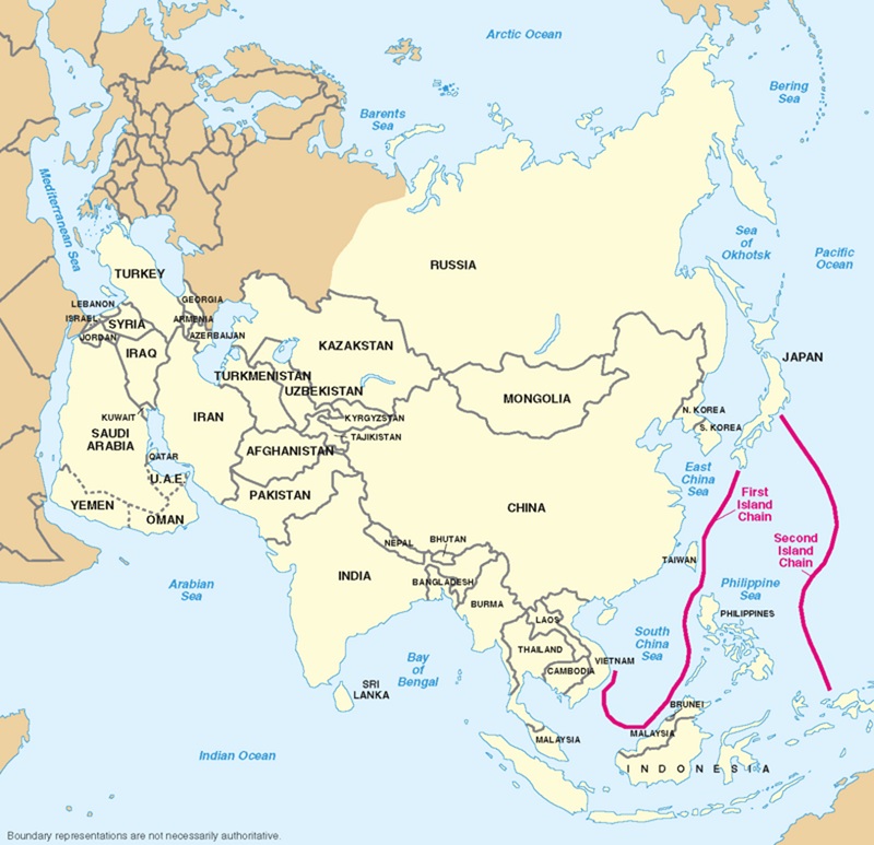 図１　中国が設定した第1列島線および第2列島線