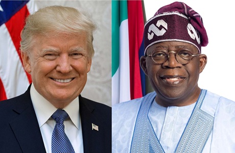 写真1　アメリカのトランプ大統領（左）とナイジェリアのティヌブ大統領（右）