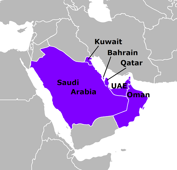 地図　湾岸アラブ諸国