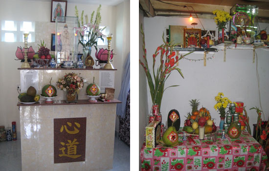 写真：ティエンさん宅（右）とティエンさんのお兄さん宅（左）の仏壇