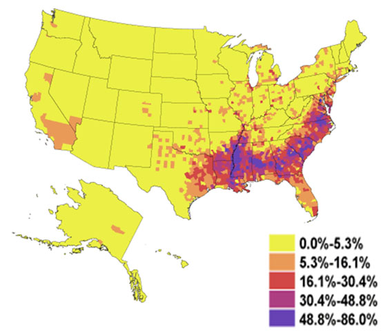図1　アフリカ系アメリカ人の居住分布
