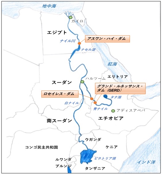 図：ナイル川流域（筆者作成）