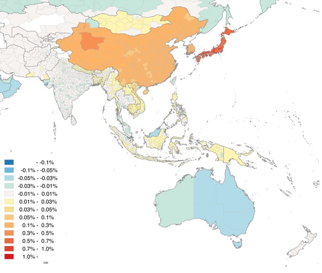 図1　RCEP15の経済効果（2030年、ベースラインとの比較）