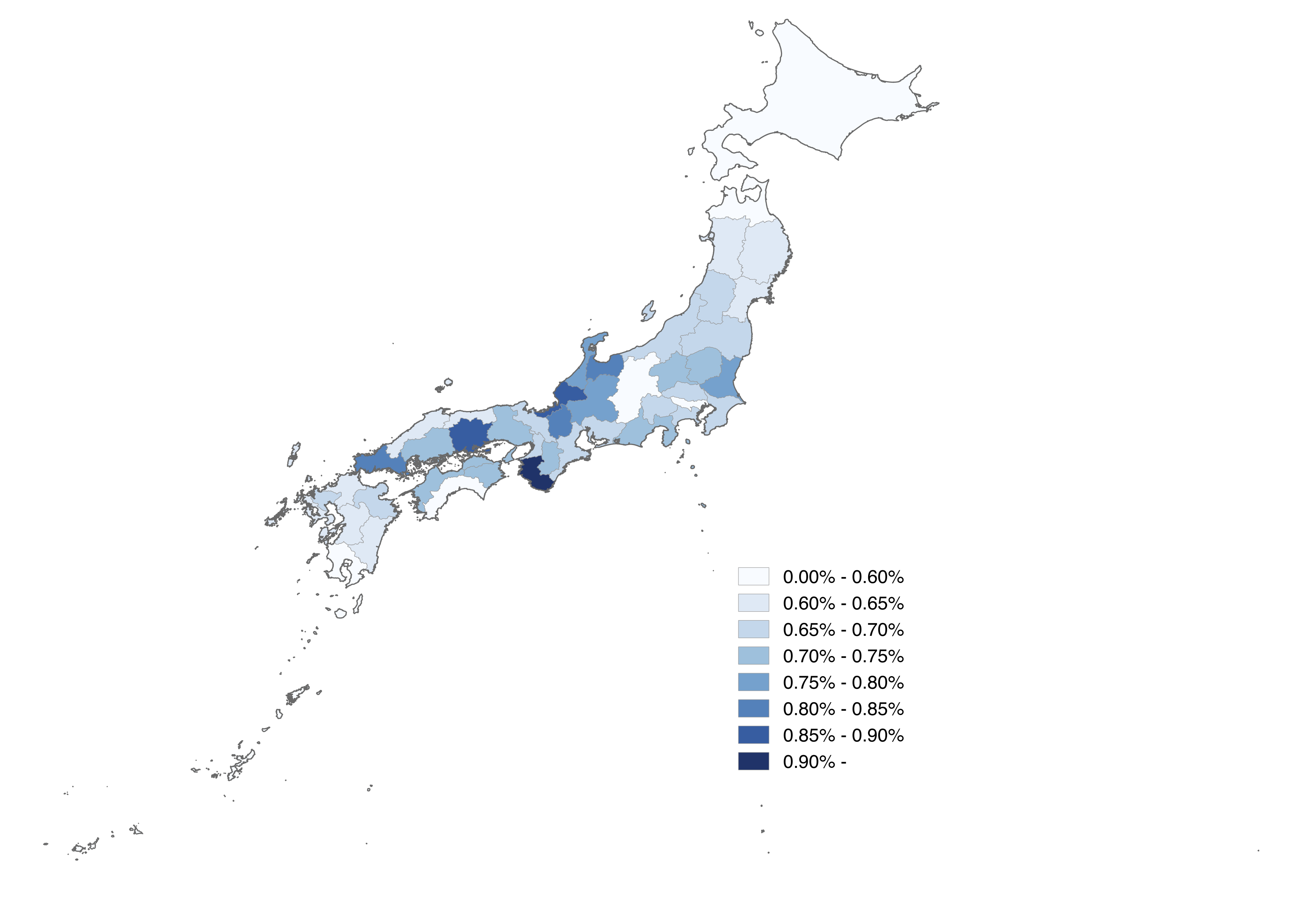 図2. RCEP協定発効の県別GDPに対する効果（2030年、図１を基準にしたときの押上げ分）