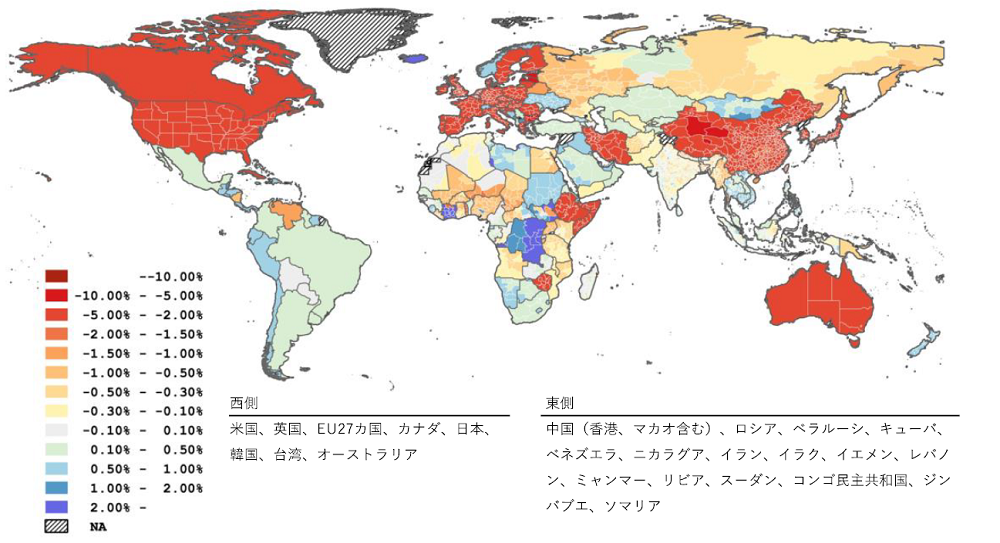 図1　シナリオ①の影響（2030年、ベースライン比）