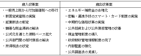 表2：歳入・歳出改革案